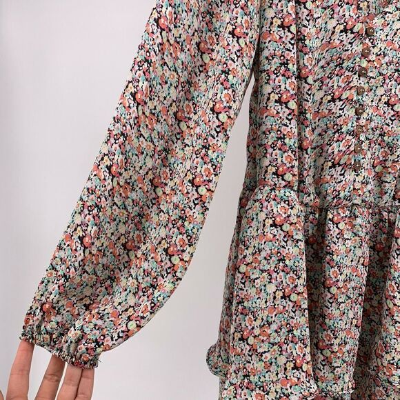 Floral Tiered Ruffle Balloon Sleeve Dress Size 7 - Picture 6 of 8